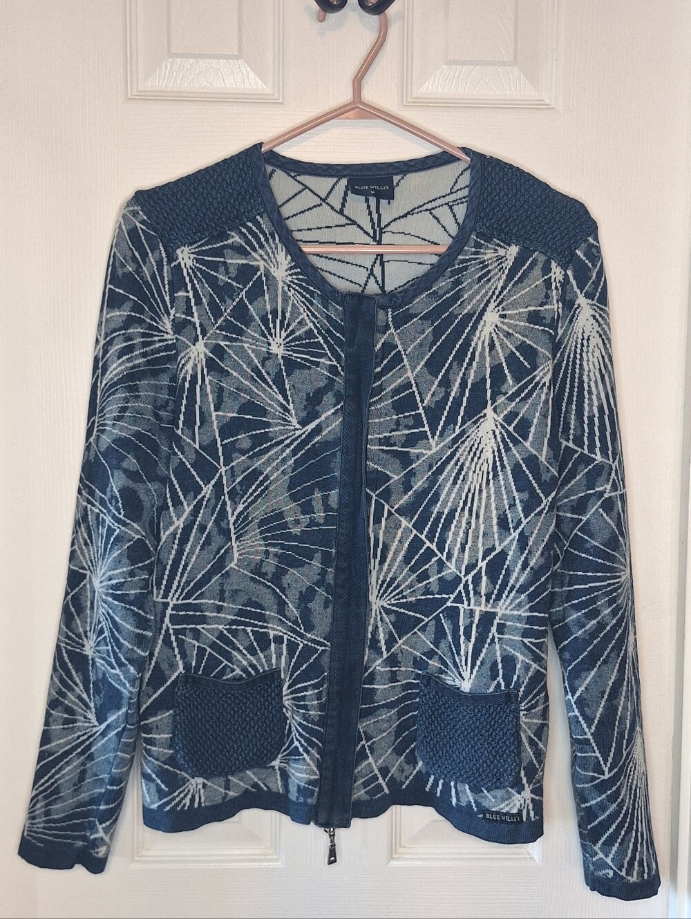 Blue Willi's Navy and Light Blue Geometric Zip Cardigan